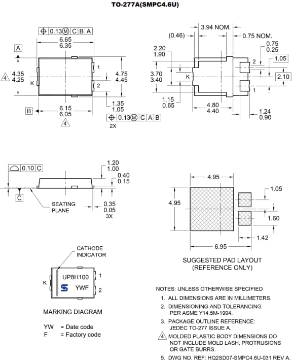 Mechanical Drawing - Taiwan Semiconductor SSUPx 100V Schottky Barrier Rectifiers