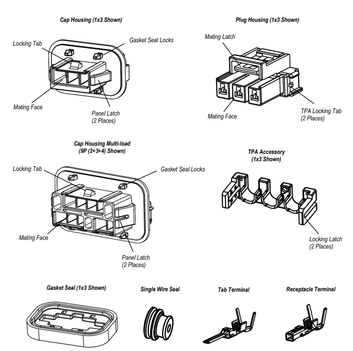 Mechanical Drawing - TE Connectivity Power Double Lock Multi-Load Connectors