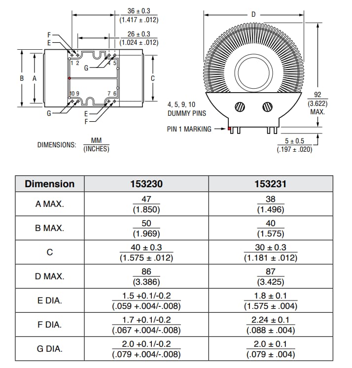 Mechanical Drawing - Bourns 15323x High Power AC & DC Chokes