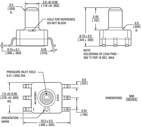 Mechanical Drawing - Bourns BPS170 Digital Pressure Sensors