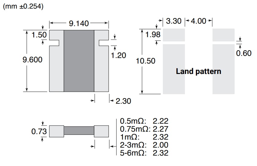 Mechanical Drawing - Ohmite RVK 4-Terminal Metal Alloy Current Sense Resistors