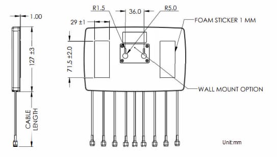Mechanical Drawing - Maxtena MEA-9in1-AM Adhesive Mount Antenna