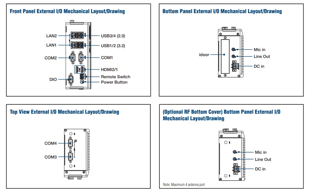 Mechanical Drawing - Advantech ARK-1222 DIN-Rail Fanless Box PCs