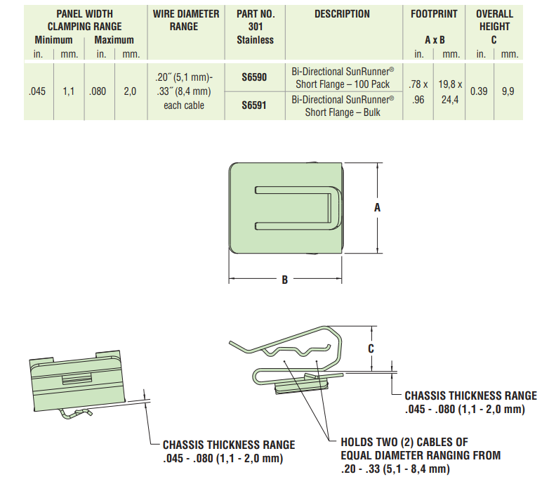 Mechanical Drawing - Heyco Bi-Directional SunRunner® Clips