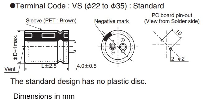 Mechanical Drawing - Chemi-Con KHX Aluminum Electrolytic Capacitors