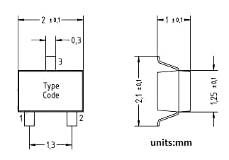 Mechanical Drawing - Diotec Semiconductor MMDT521LW SMD Digital NPN Transistor